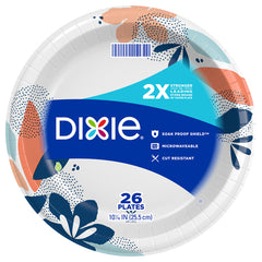 Dixie Paper Plates 10" inch 26 Count 2X Stronger Multicolor Disposable Plates