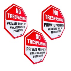 No Trespassing Signs Private Property Sign, 12 X 12 In Octagon Pack of 3