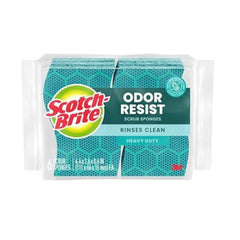 Scotch-Brite ODOR RESIST Scrub Dots Heavy Duty Sponge, Powerful Scrubbing, Rinses Clean, Green, 6 Count