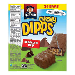 Quaker Chewy Dipps Granola Bars, Chocolate Chip, 34 pk