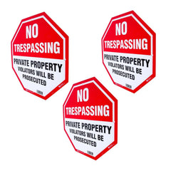 No Trespassing Signs Private Property Sign, 12 X 12 In Octagon Pack of 3