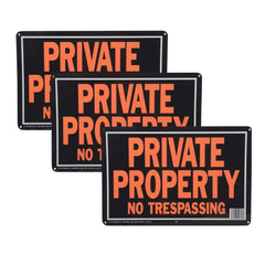 3 Pack Large No Trespassing Signs Private Property, 9.25 x 14" Aluminum Orange