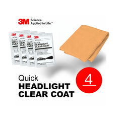3M Quick Headlight Clear Coat 4x wipe lot With 16x16 Microfiber Cloth - Orange