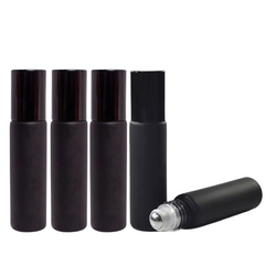 10ml Frosted Bottles with Steel Roller - Black 5Pcs