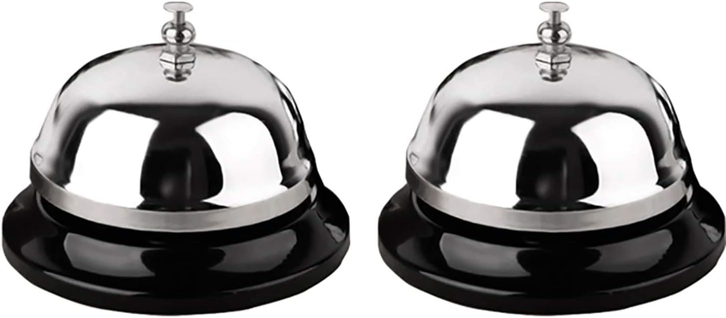 2-pack stainless steel desk call bell with chrome dome and matte black non-slip base