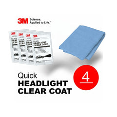 3M Quick Headlight Clear Coat 4x wipe lot With 16x16 Microfiber Cloth - Blue