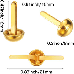 500 Gold Mini Paper Fasteners, 0.3 x 0.6 in Brass Brads