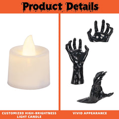 Three reaching arm wall sculptures arranged together with LED candles
