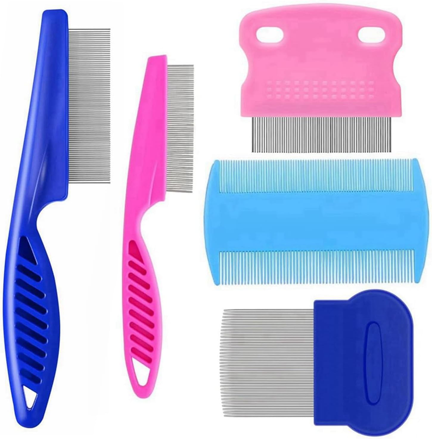 5-piece pet grooming comb set with stainless steel teeth and plastic handles for dogs and cats