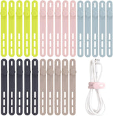 25-pack reusable silicone cable ties in five colors for cord organization