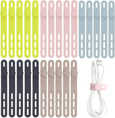 25-pack reusable silicone cable ties in five colors for cord organization