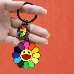 Smile flower keychain attached to car keys