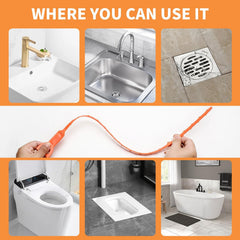 Drain snake being inserted into a shower drain to remove hair buildup