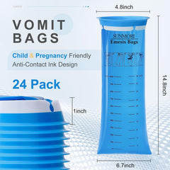 Disposable vomit bag with wide rim opening held open