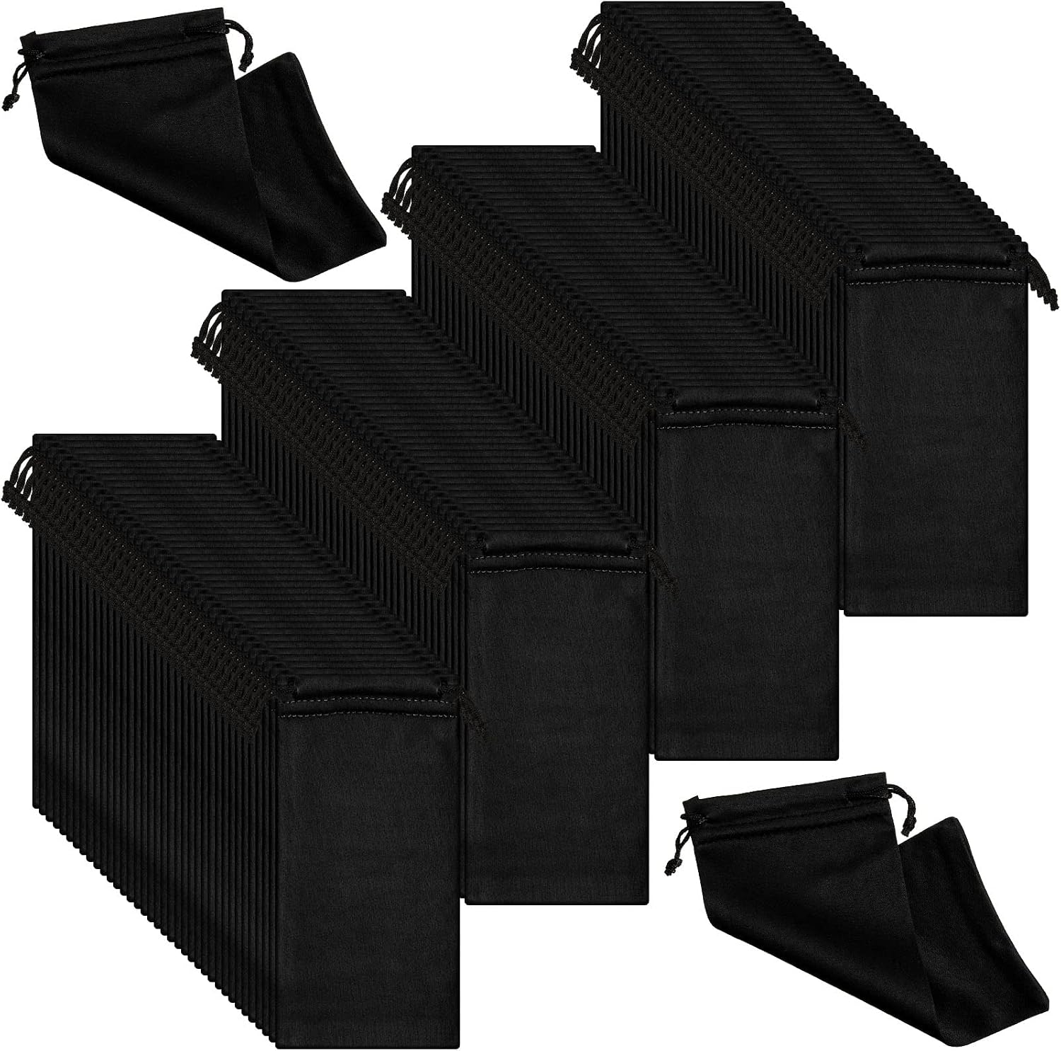 150-pack of black microfiber sunglasses pouches with drawstrings