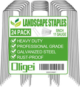 24 pack galvanized steel landscape staples 5 inch 11 gauge U-shaped garden stakes silver