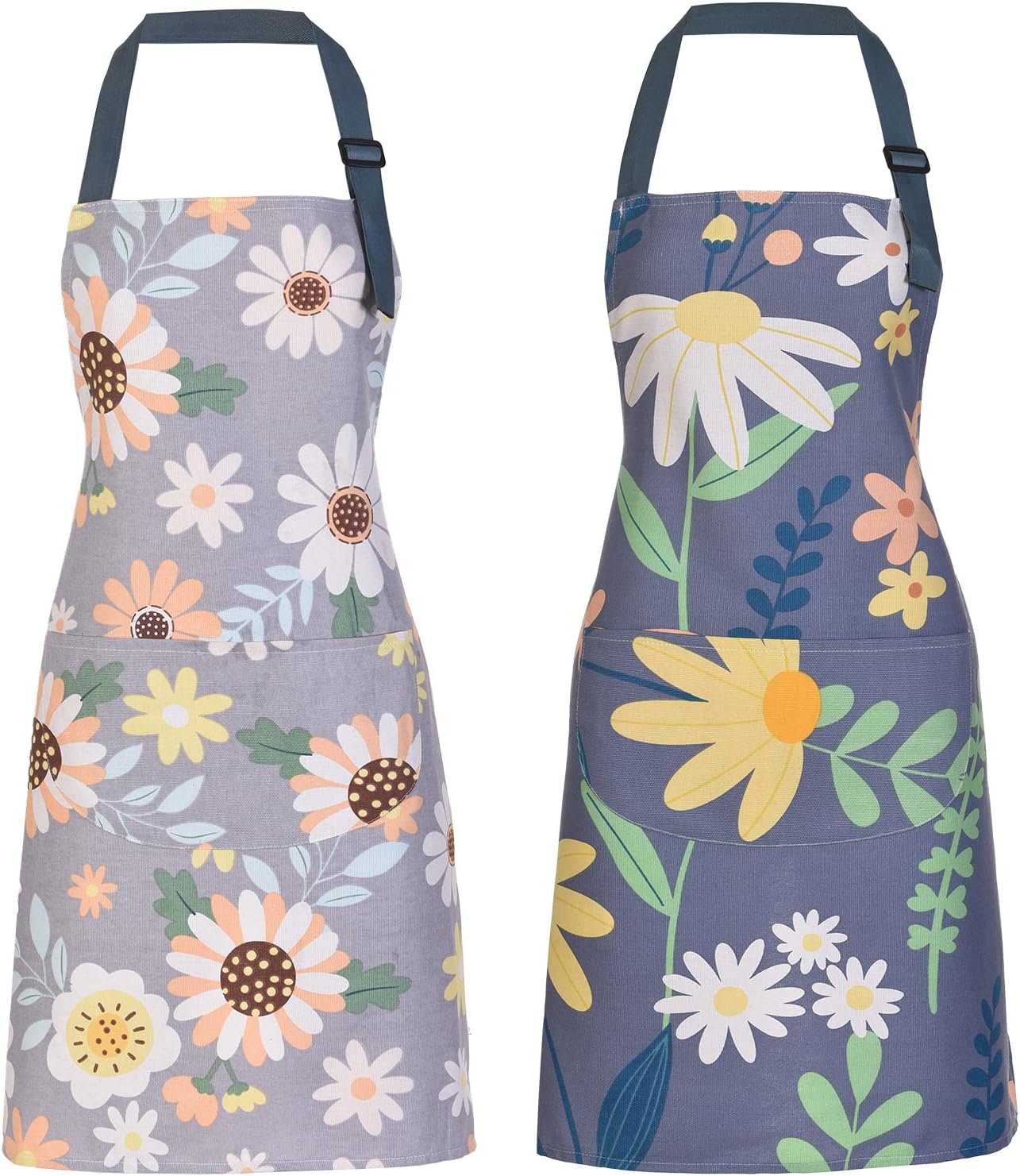 2-pack of floral cotton aprons with front pockets