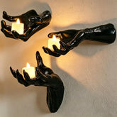 Set of 3 gothic reaching hands wall decorations holding flameless LED candles