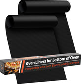Two black non-stick reusable oven liners, 17 x 25 inches