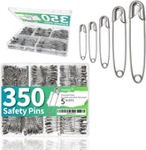 350-pack silver safety pins in 5 assorted sizes