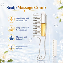 Clear liquid level window on refillable scalp massager comb reservoir