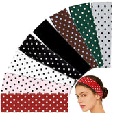 8-pack women's retro polka dot headbands in assorted colors laid flat