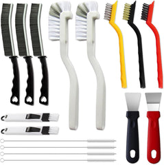 16-piece crevice cleaning brush set with assorted brushes and scrapers