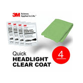 3M Quick Headlight Clear Coat 4x wipe lot With 16x16 Microfiber Cloth - Green