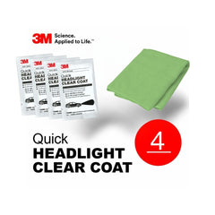 3M Quick Headlight Clear Coat 4x wipe lot With 16x16 Microfiber Cloth - Green