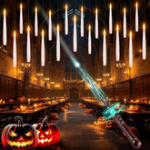Set of 20 floating LED taper candles hanging at different heights with a magic wand remote