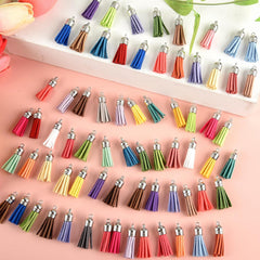 Colorful leather tassels laid out showing color variety
