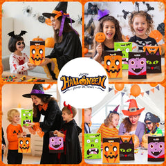 50-Pack Halloween Goodie Bags with Handles – Plastic Trick-or-Treat Candy Bags, 4 Spooky Designs