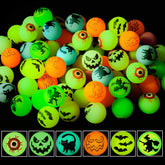 72-piece Halloween glow-in-the-dark bouncy balls pack with assorted spooky designs