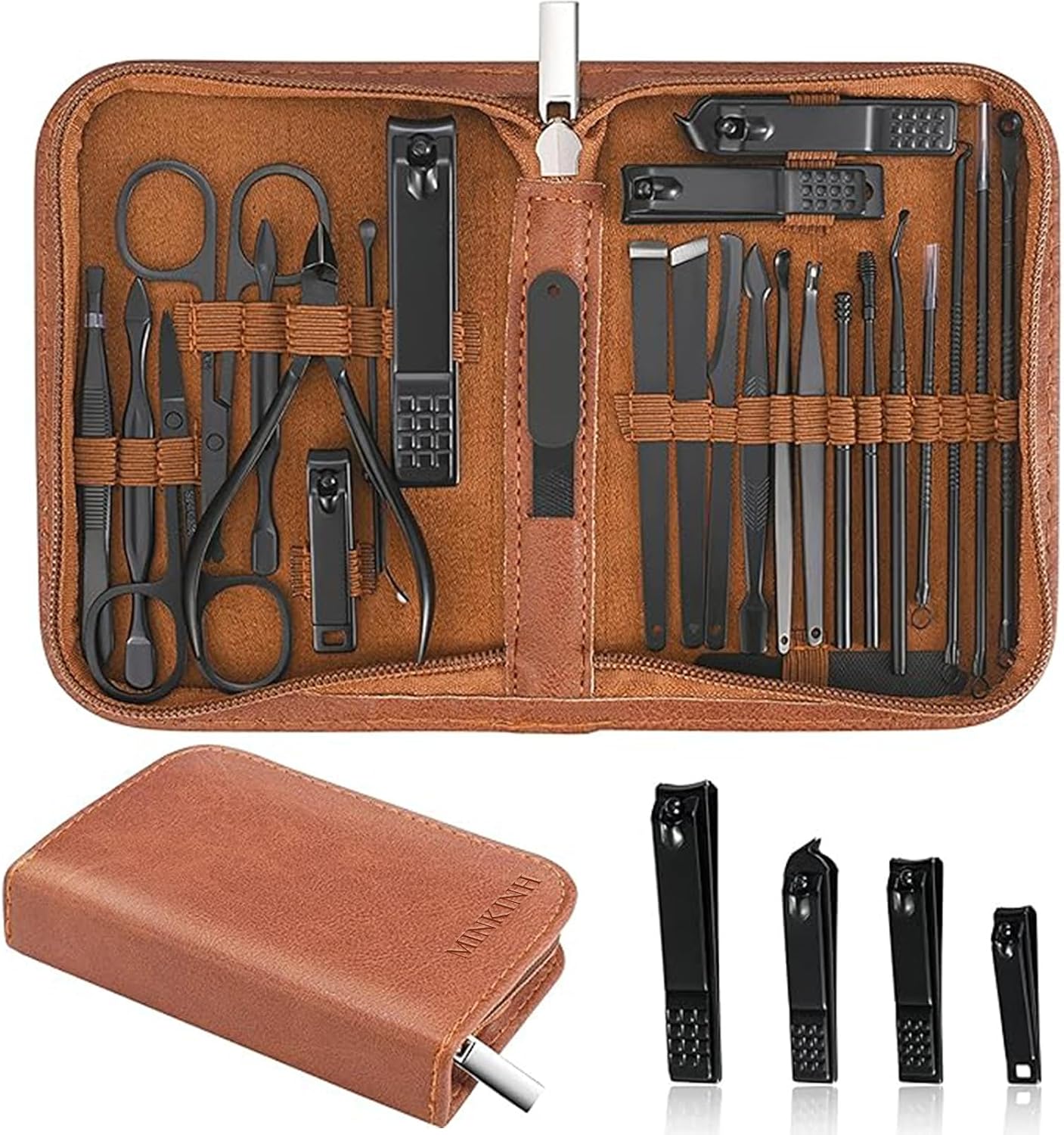 26-piece manicure set with brown leather case