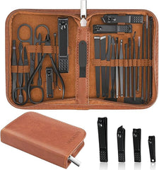 26-piece manicure set with brown leather case