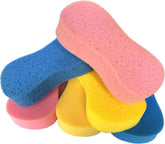 6-pack of large extra thick figure-8 foam car wash sponges in yellow, pink, and blue