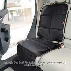 Car seat protector with anti-slip backing and security strap