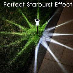 Solar stake lights illuminating a garden pathway at night