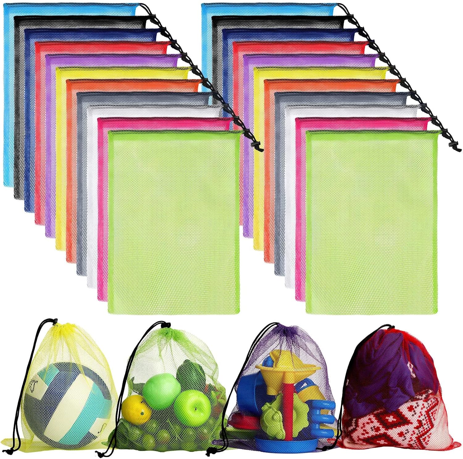 44-pack of mesh drawstring storage bags in assorted colors