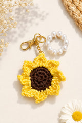 Handmade Crochet Sunflower Pearl Keychain Bag Charm Purse Pendant Car Key Ring