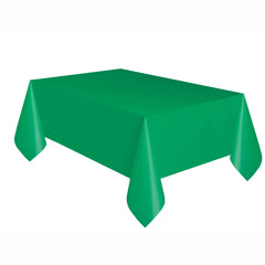 Green plastic party tablecloth folded showing size and packaging
