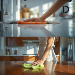 Dustova Microfiber Cleaning Towels 16"x16" – 4 Pack Multi-Color (Yellow, Blue, Green, Orange) – Individually Wrapped for Kitchen, Household, Car, Polishing & Detailing