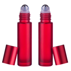 10ml Frosted Bottles with Steel Roller - Red 5Pcs