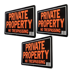 3 Pack Large No Trespassing Signs Private Property, 9.25 x 14" Aluminum Orange