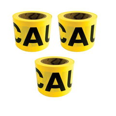 High-Visibility "Caution" Safety Tape, (3' X 200') Roll - Pack of 3