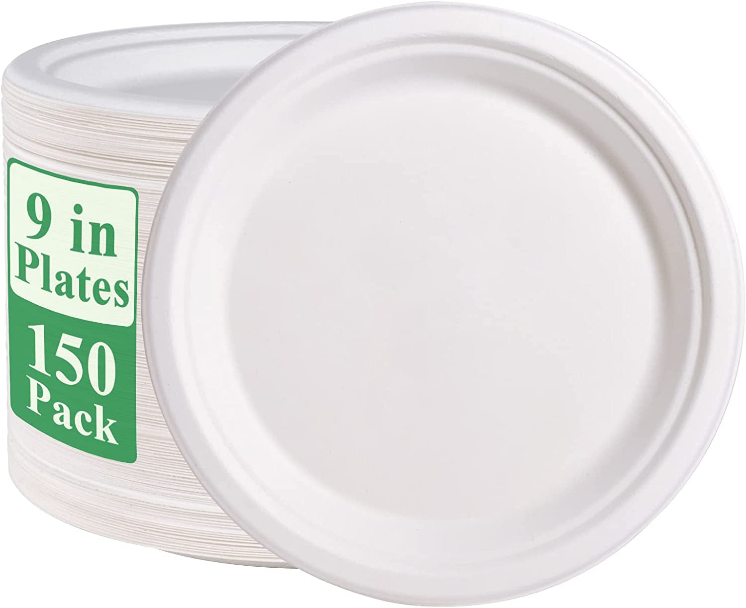 150 Pack Paper Plates 9 Inch 100% Compostable Plates Heavy-Duty Disposable Paper Plates 