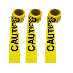 High-Visibility "Caution" Safety Tape, (3' X 200') Roll - Pack of 3