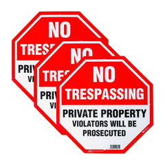No Trespassing Signs Private Property Sign, 12 X 12 In Octagon Pack of 3