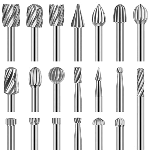 20 piece HSS rotary burr set for engraving and carving with storage case