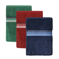 Basic Bath Towel, Soft 100% Cotton Striped Towel, Red, Blue, Green Pack of 3
